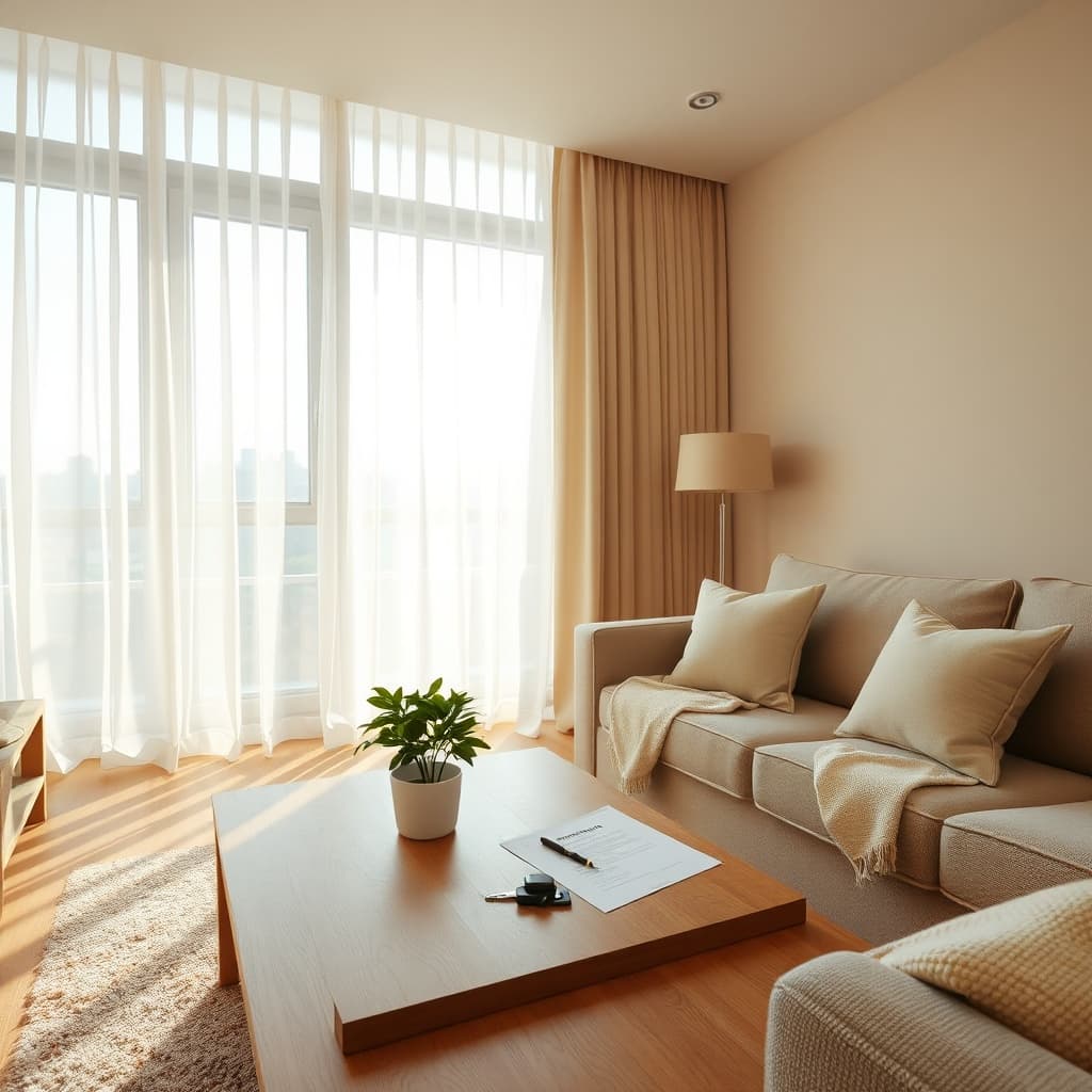 Seasonal pricing for Heliopolis rentals: furnished apartment interior with contract and keys on a coffee table in Cairo's expat district