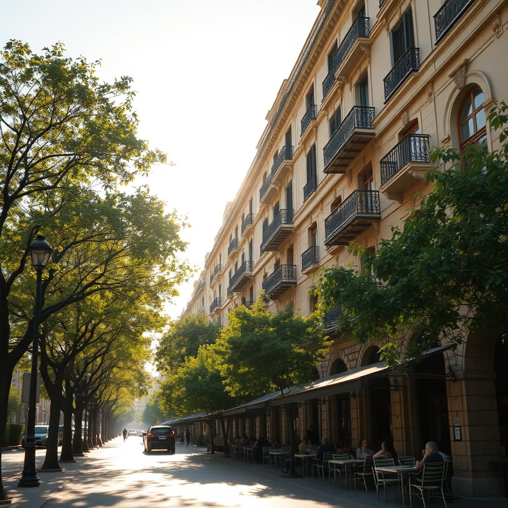 Renting in Heliopolis: historic Belle Époque apartment buildings along a tree-lined street in Masr El Gedida, Cairo, with sidewalk cafés and pedestrian-friendly boulevards.