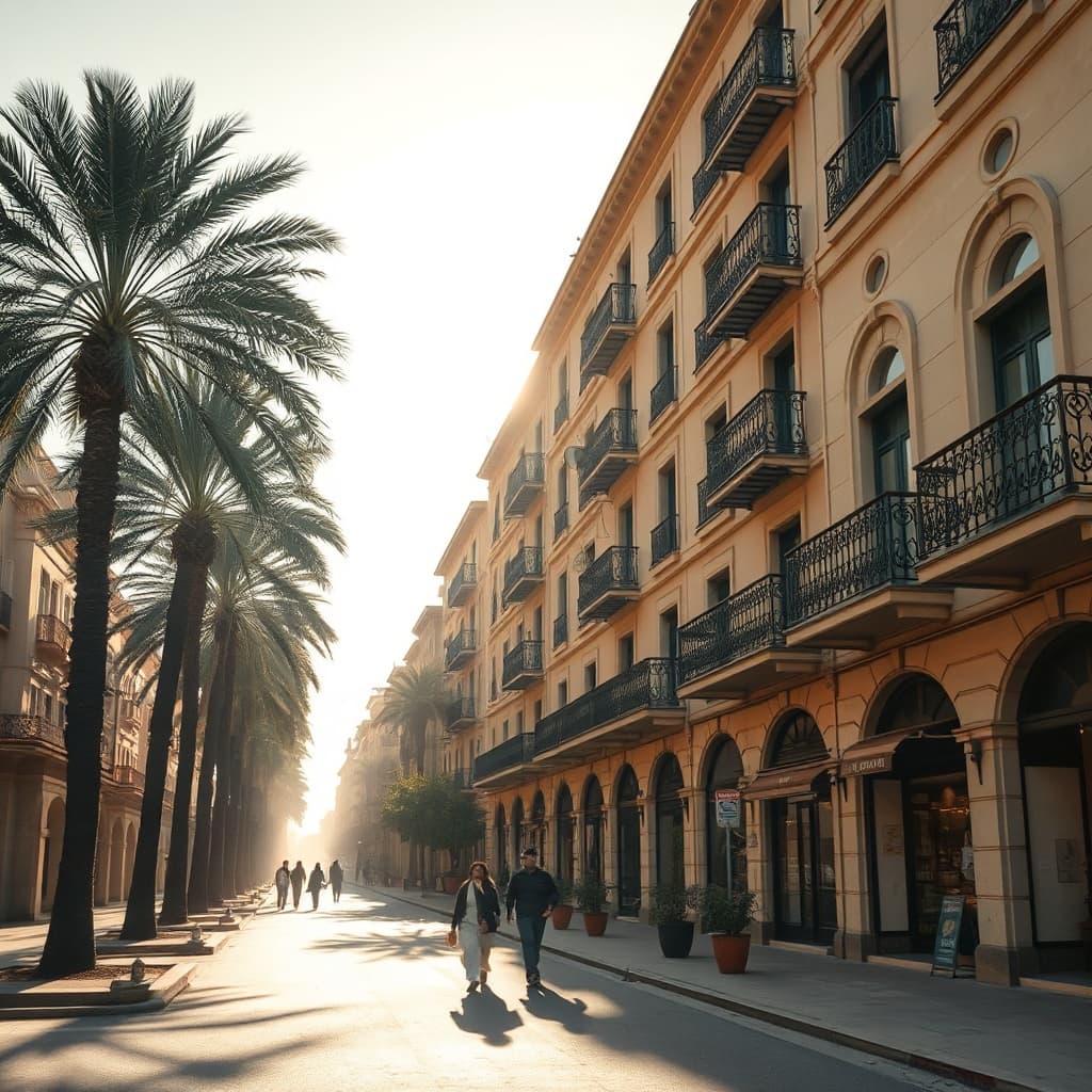 Heliopolis rentals seasonal pricing guide: historic apartment buildings in Cairo's expat district with palm-lined streets and warm afternoon light